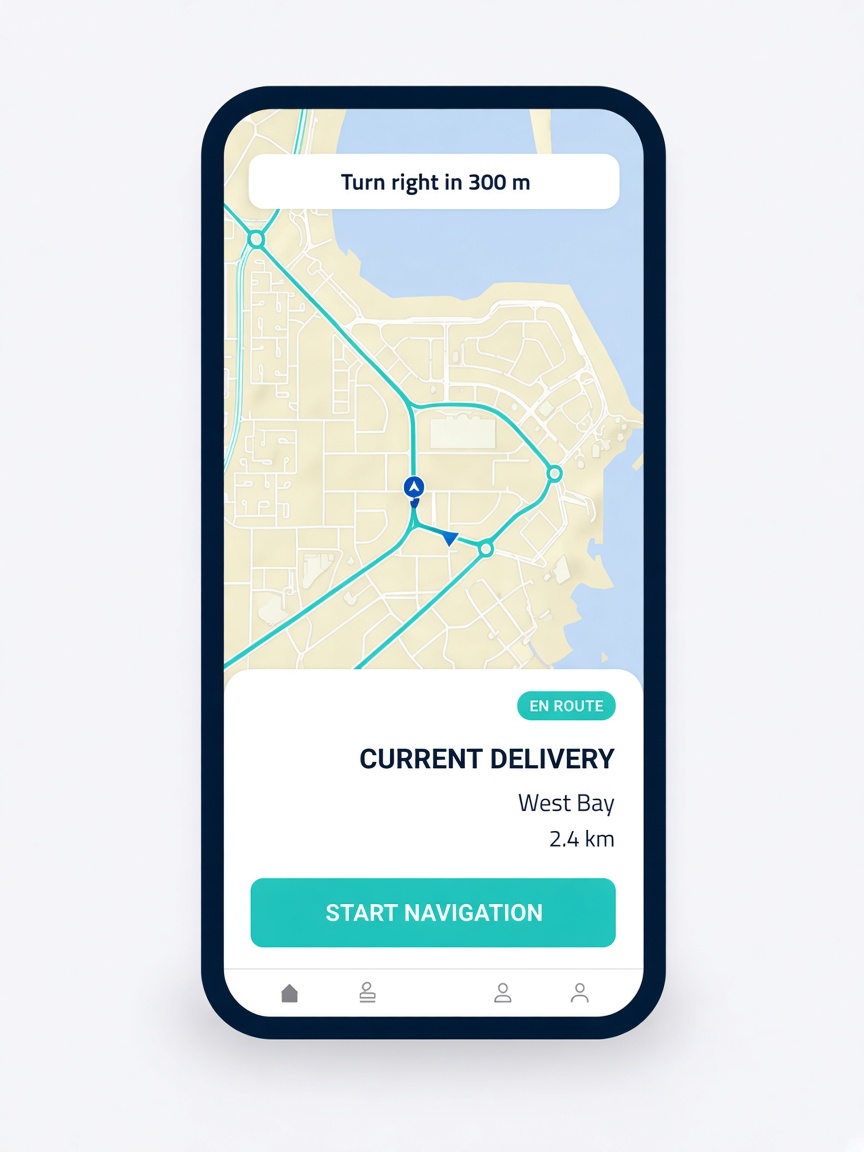 Droppo driver app showing live navigation and the current delivery